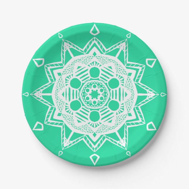 Minty Mandala Paper Plate (Front)