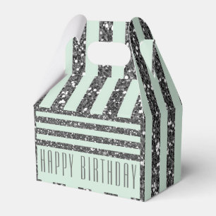 Minty Mint Green & Silver Glitter Stripes Party Favour Box