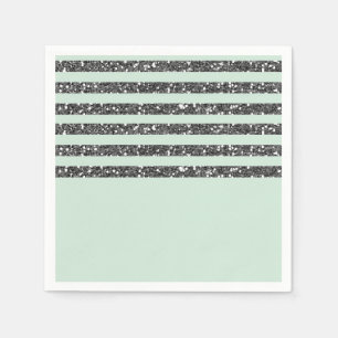 Minty Mint Green & Silver Glitter Stripes Party Napkin
