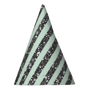 Minty Mint Green & Silver Glitter Stripes Party Party Hat
