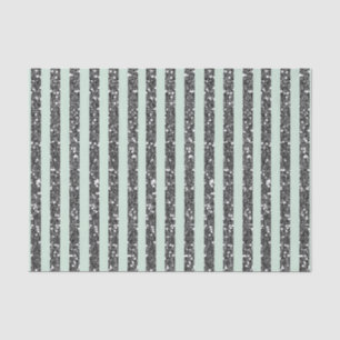 Minty Mint Green & Silver Glitter Stripes Party Tissue Paper