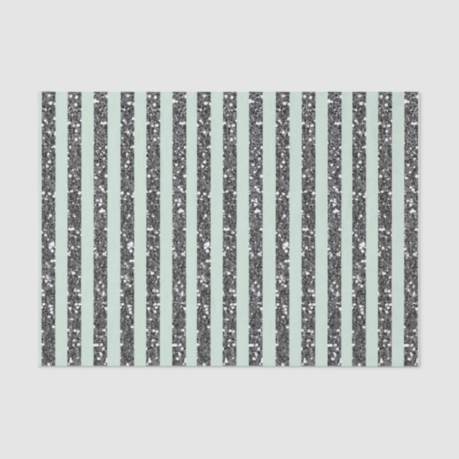 Minty Mint Green & Silver Glitter Stripes Party Tissue Paper (Front)