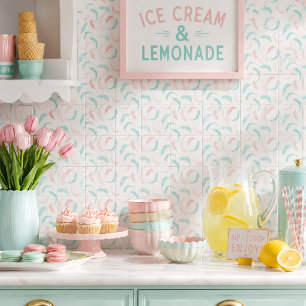 Minty Twirls and Blush Whirls Playful Ceramic Tile