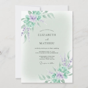 Minty Violet Wisteria Wedding Invitation