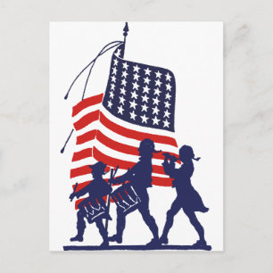 Minute Men and American Flag Postcard