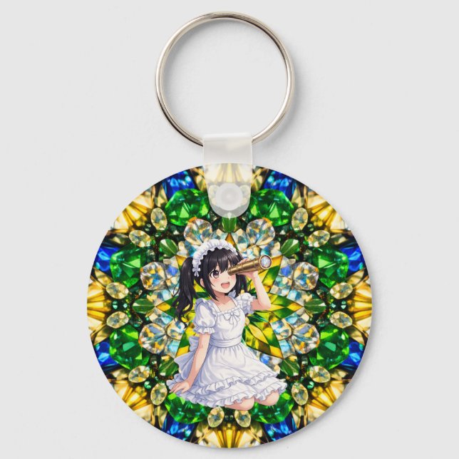 Mirabella in Emerald Light – Kaleidoscope Mandala Key Ring (Front)
