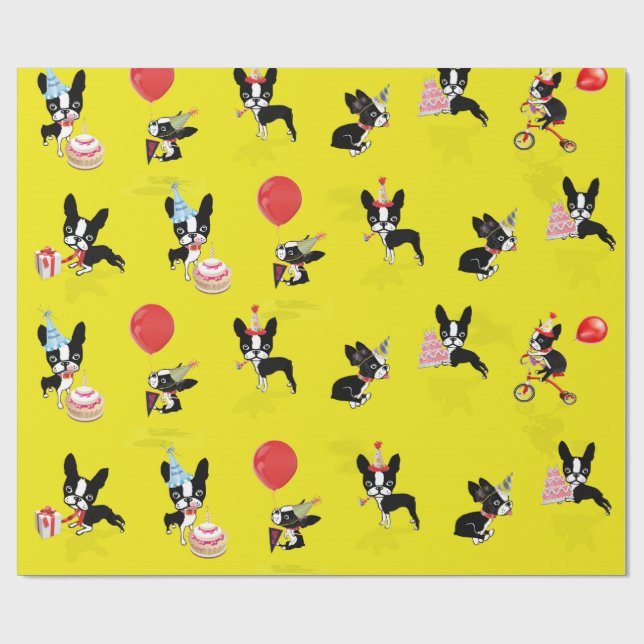 Mirabelle, boston terrier birthday wrapping paper (Flat)