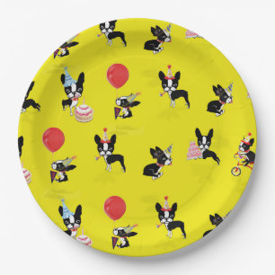 Mirabelle the boston terrier birthday paper plates