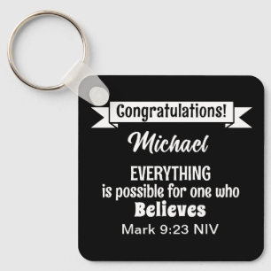 Miracle Bible Verse Christian Faith Black Key Ring