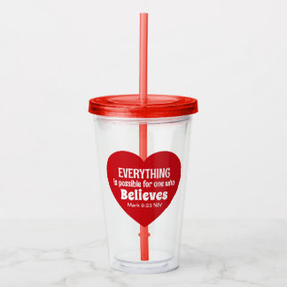 Miracle Bible Verse Red Heart Encouraging Believe Acrylic Tumbler