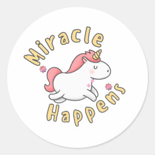 Miracle happens cute unicorn design classic round sticker
