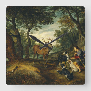 Miracle of Saint Hubert by Peter Paul Rubens Square Wall Clock