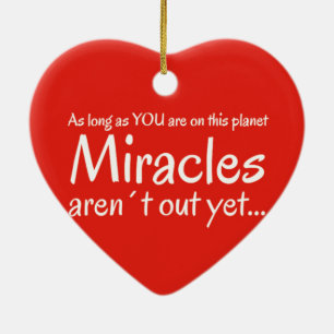 Miracle quote in red and white ceramic tree decoration