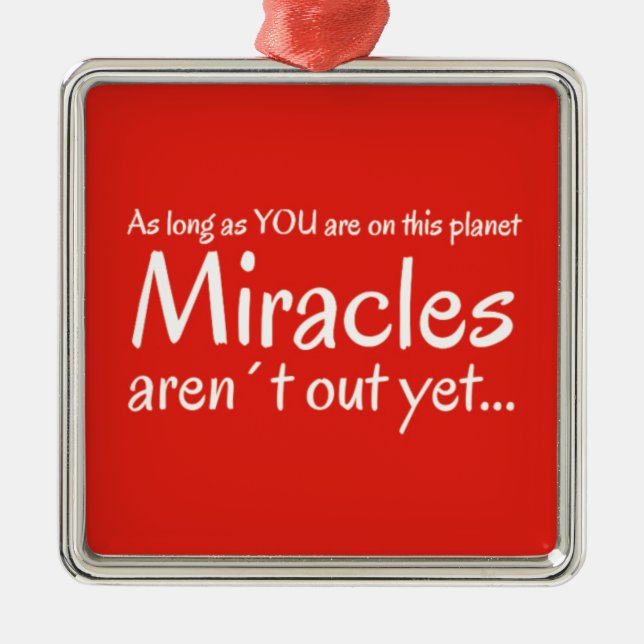 Miracle quote in red and white metal tree decoration (Front)