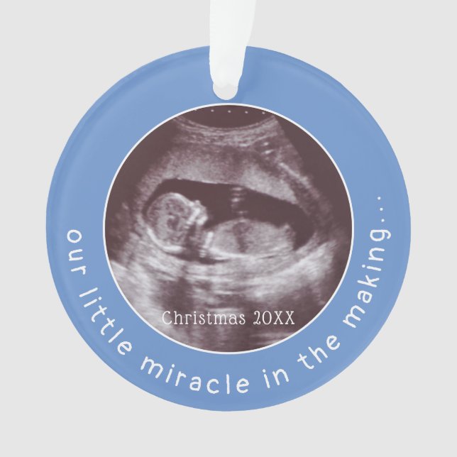 Miracle Ultrasound 2 Photo Baby Boy Blue Ornament (Front)