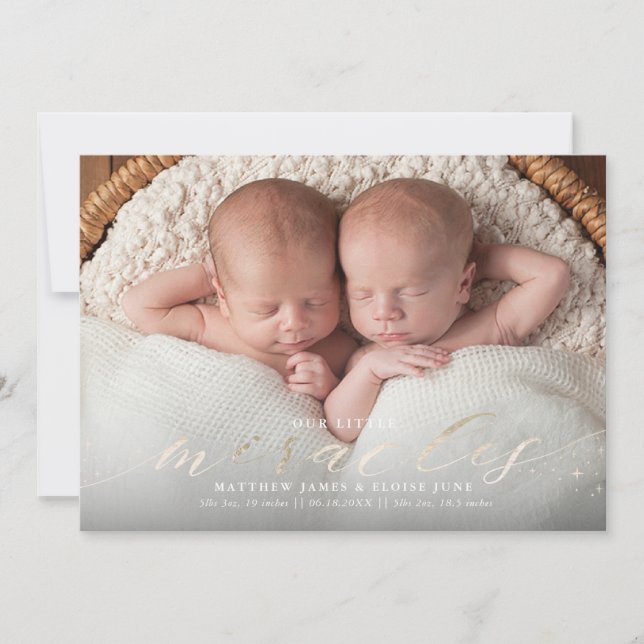Miracles Faux Foil Twin Birth Announcement (Front)