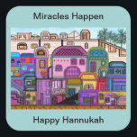 Miracles Happen Hannukah Stickers<br><div class="desc">Graphic illustration of the tapestry of colours in the city of Jerusalem.  Customise these stickers with your choice of backround colour and message.   Original artwork by Magins Creations.</div>