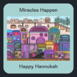 Miracles Happen Hannukah Stickers<br><div class="desc">Graphic illustration of the tapestry of colours in the city of Jerusalem.  Customise these stickers with your choice of backround colour and message.   Original artwork by Magins Creations.</div>