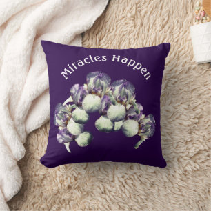 Miracles Happen Iris Flowers Inspirational    Cushion