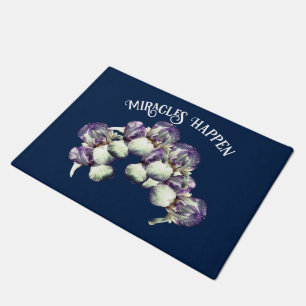 Miracles Happen Iris Flowers Inspirational Doormat