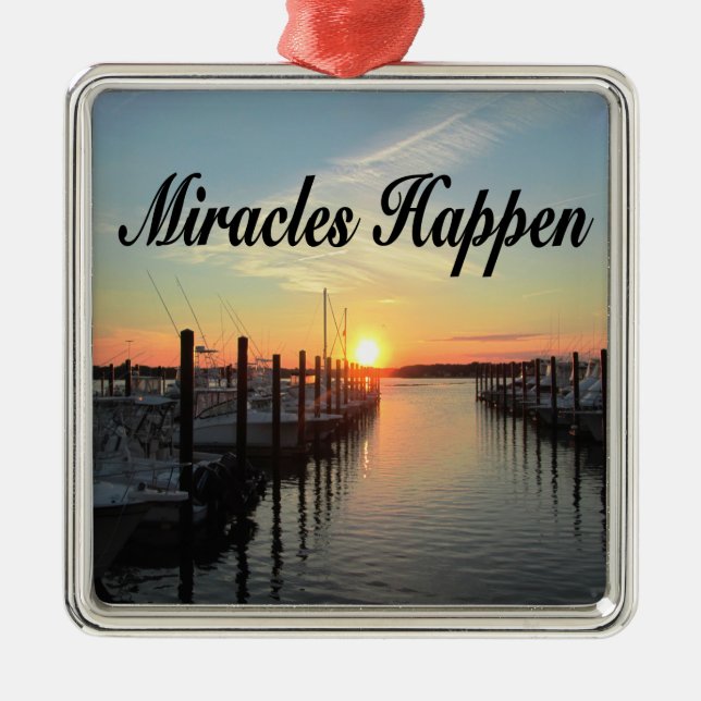 MIRACLES HAPPEN SUNSET PHOTO DESIGN METAL TREE DECORATION (Front)