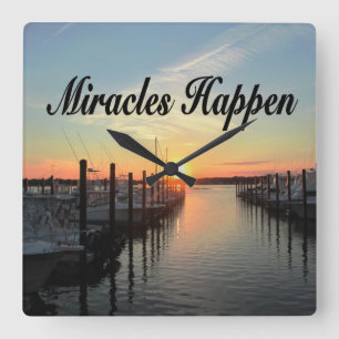 MIRACLES HAPPEN SUNSET PHOTO DESIGN SQUARE WALL CLOCK