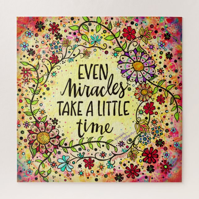 Miracles Take Time Quote Floral Fun Inspirivity Jigsaw Puzzle (Vertical)