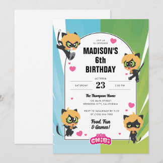 Miraculous Cat Noir Chibi Birthday Invitation