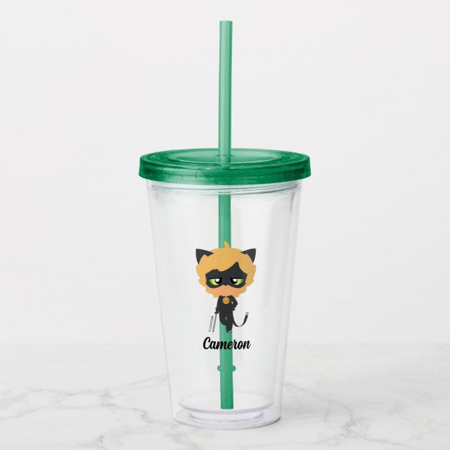Miraculous Cat Noir Chibi Birthday Party Favour Acrylic Tumbler (Front)
