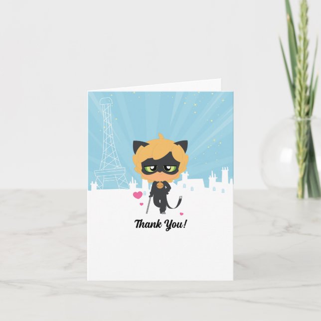 Miraculous Cat Noir Chibi Birthday Thank You Card (Front)