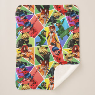 Miraculous Colorful Character Pattern Sherpa Blanket