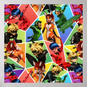 Miraculous Colourful Character Pattern Poster