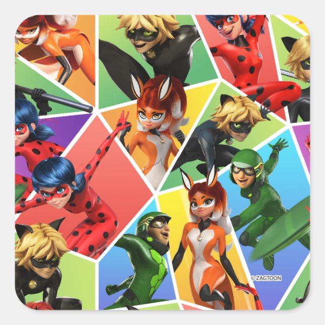 Miraculous Colourful Character Pattern Square Sticker (Front)