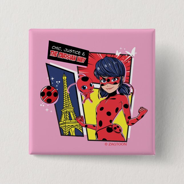 Miraculous Comic Ladybug Parisian Way 15 Cm Square Badge (Front)