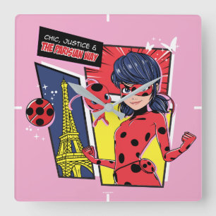 Miraculous Comic Ladybug Parisian Way Square Wall Clock