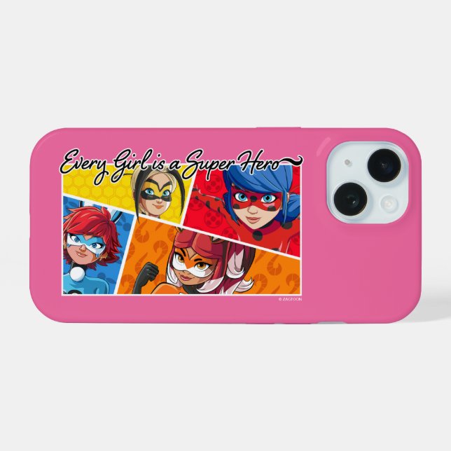 Miraculous Every Girl is a Super Hero iPhone 15 Case (Back Horizontal)