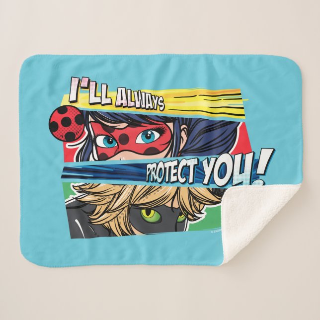 Miraculous Ladybug & Cat Noir Always Protect You Sherpa Blanket (Front (Horizontal))