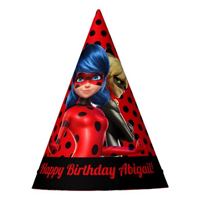 Miraculous Ladybug & Cat Noir Birthday Party Hat (Front)