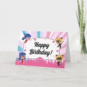 Miraculous Ladybug & Cat Noir Chibi Birthday Card