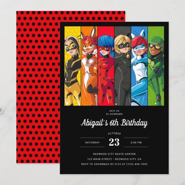 Miraculous Ladybug Character Birthday Invitation (Front/Back)