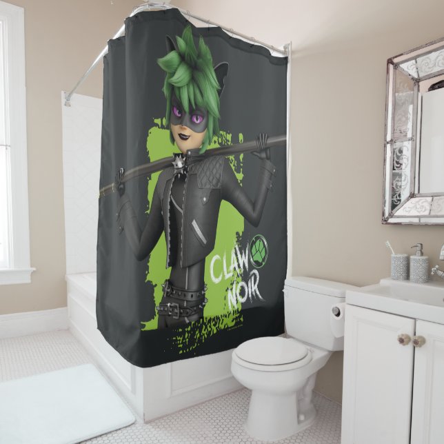 Miraculous Re-verse Claw Noir Character Graphic Shower Curtain (In Situ)