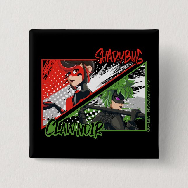 Miraculous Re-verse Shadybug & Claw Noir 15 Cm Square Badge (Front)