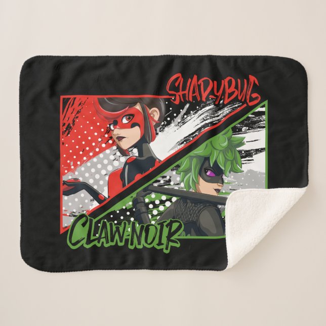 Miraculous Re-verse Shadybug & Claw Noir Sherpa Blanket (Front (Horizontal))