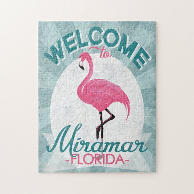 Miramar Florida Pink Flamingo Retro Jigsaw Puzzle (Vertical)