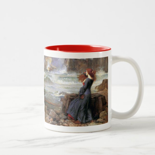 Miranda - The Tempest - John William Waterhouse Two-Tone Coffee Mug (Right)