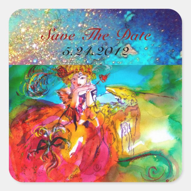 MIRANDOLINA , pink,fuchsia yellow Square Sticker (Front)