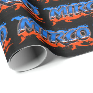 Mirco First Name Graffiti blue orange Wrapping Paper