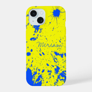 Miriam Name Template, Lemon Green Blue Ink Stain iPhone 15 Case