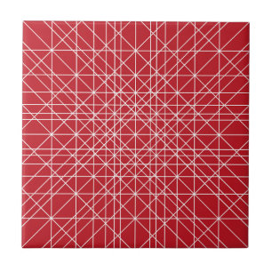 Miroku Red and White Geometric Pattern Ceramic Tile