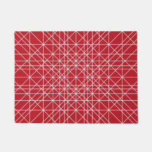 Miroku Red and White Geometric Pattern Doormat